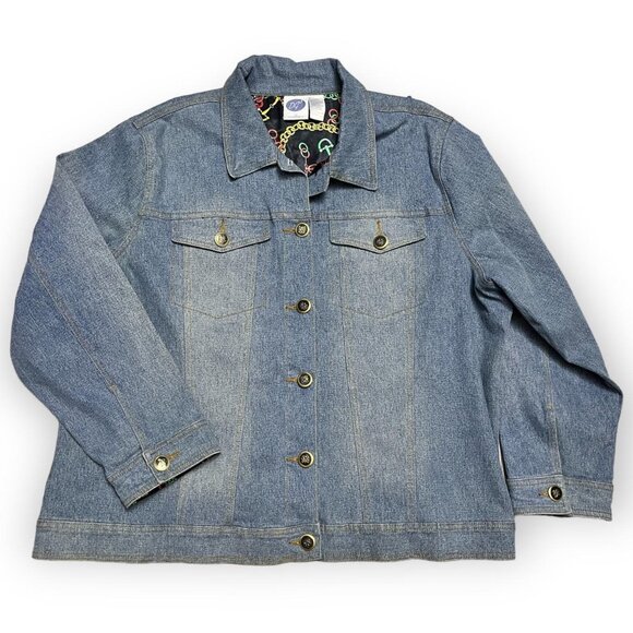 Vintage 90s Diane Gilman DG2 Designer Denim Jean Jacket - Womens XL - Picture 2 of 4